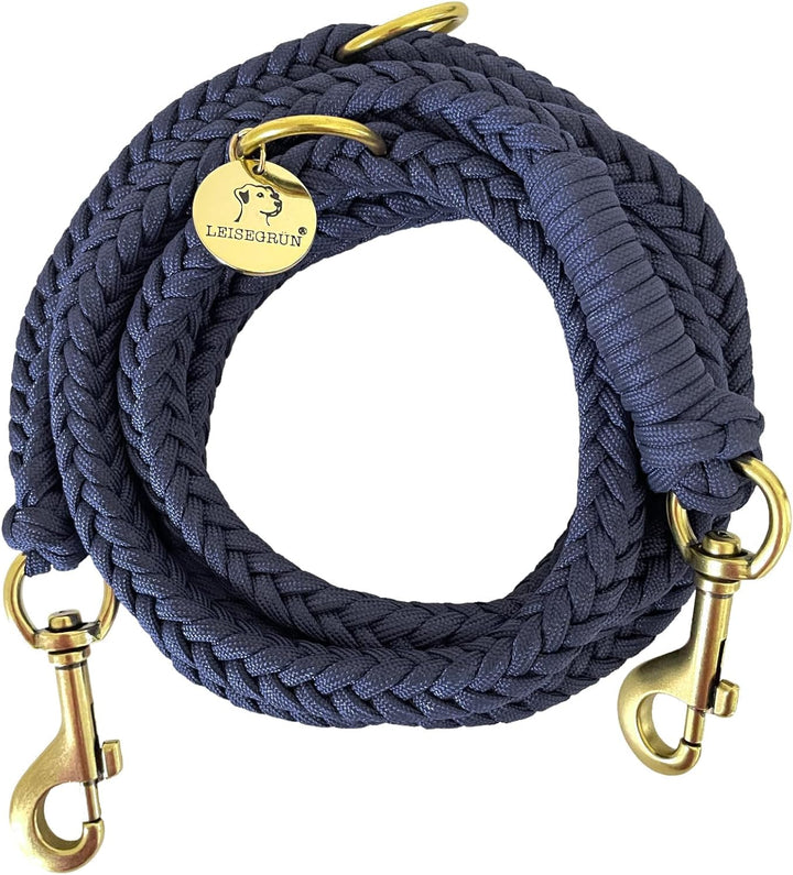 Leisegrün Paracord Hundeleine 2m | Handgefertigte Leine 3-Fach verstellbar | Handmade für kleine und