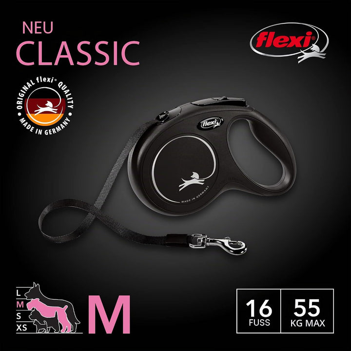 Flexi 25210769: Hundeleine, Klassische einziehbare Rollleine, Grösse M, 25 kg, 4,8 m, schwarz Schwar