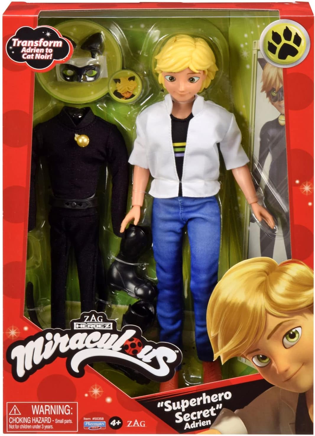 BANDAI - Miraculous - Miraculous Puppe Cat Noir und Adrien - Mannequin Puppe 26 cm und ihre 2 Outfit