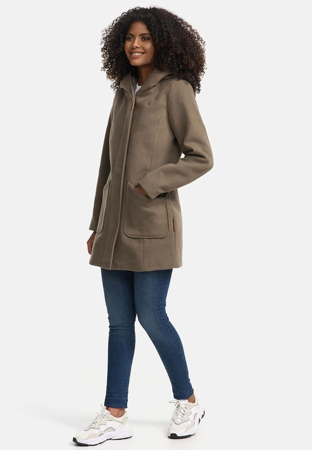 MARIKOO Damen Mantel Trenchcoat Wintermantel Übergangs Jacke Parka Lang B819 S Stone-Brown, S Stone-