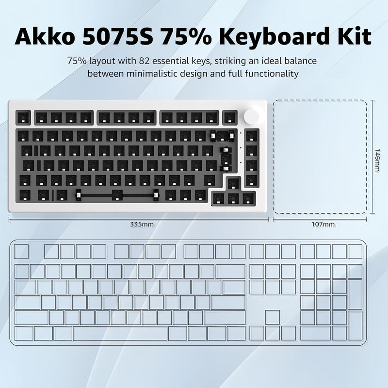 Akko 5075S Mechanische Tastatur Kit, Barebones Gaming Keyboard Wired, Unterstützt QMK/VIA Programmie