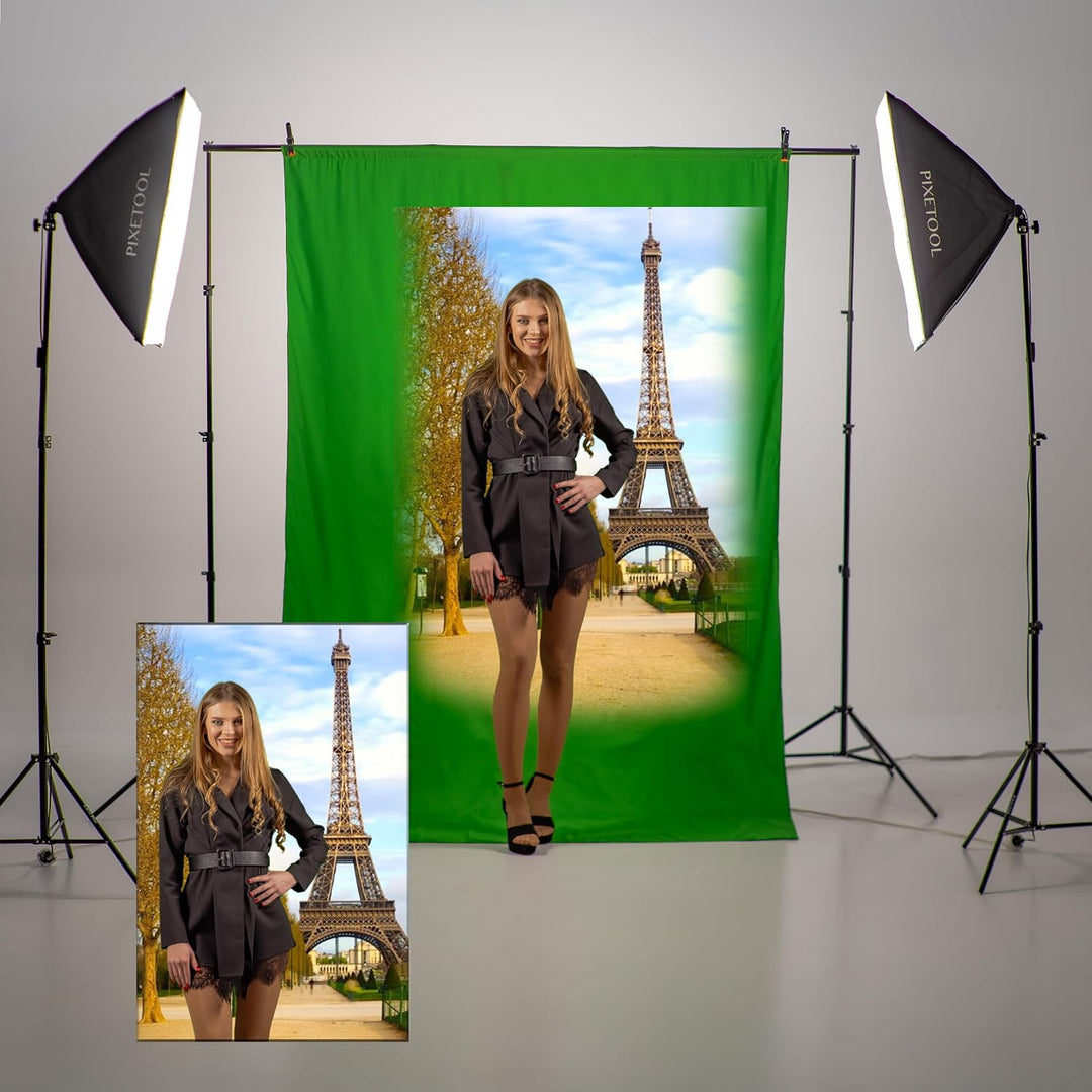PIXETOOL Greenscreen (2,8m x 1,8m) mit Ständer (2m x 2m) - Fotohintergrund - Green Screen Fotostudio