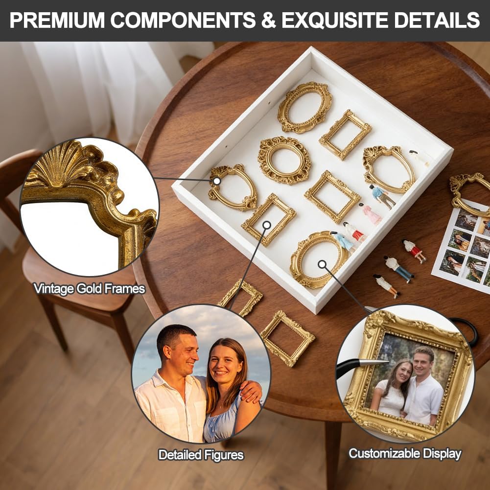 DIY Mini Museum Silhouette Box, Foto Erinnerungsanzeige Set mit 8 Mini Bilderrahmen Gold & 8 Zufälli