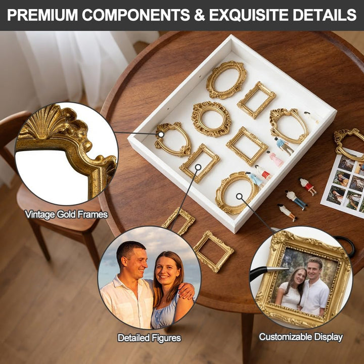 DIY Mini Museum Silhouette Box, Foto Erinnerungsanzeige Set mit 8 Mini Bilderrahmen Gold & 8 Zufälli