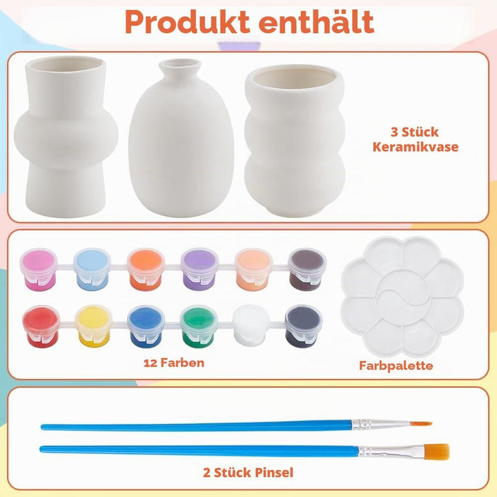 WEBEEDY 3 Set Vasentöpferei Malset Keramikmalset Für Erwachsene Bemale Deine Eigene Vase Unbemalte W