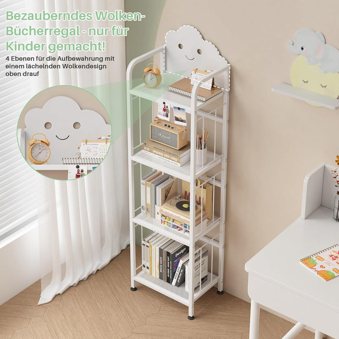 Cute Metal Kinderregal, 4 Etagen Bücherregal Aufbewahrungsregal für Kinder, Standregal mit Magnetisc