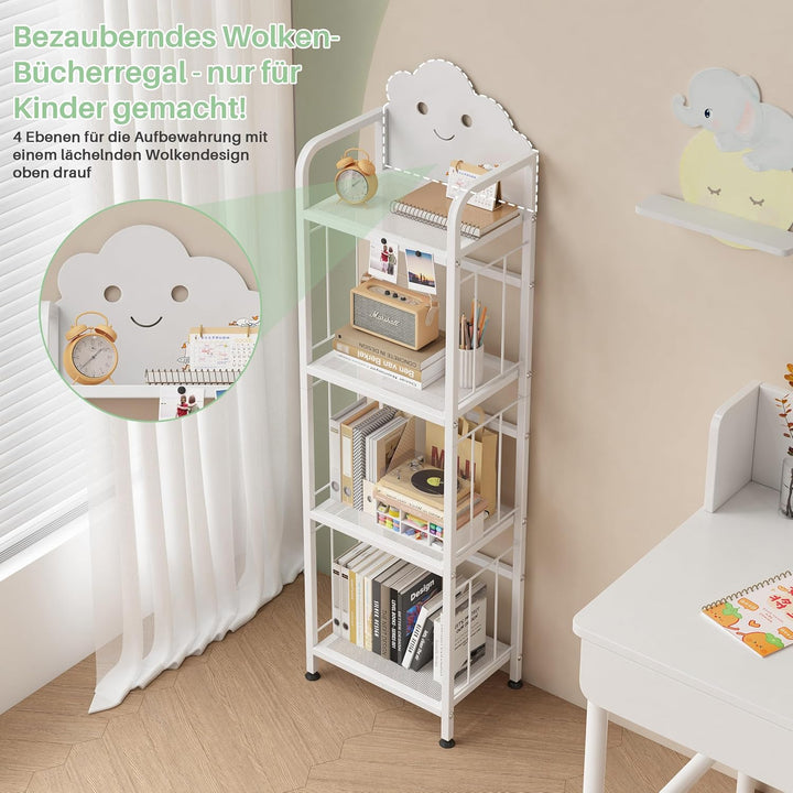 Cute Metal Kinderregal, 4 Etagen Bücherregal Aufbewahrungsregal für Kinder, Standregal mit Magnetisc