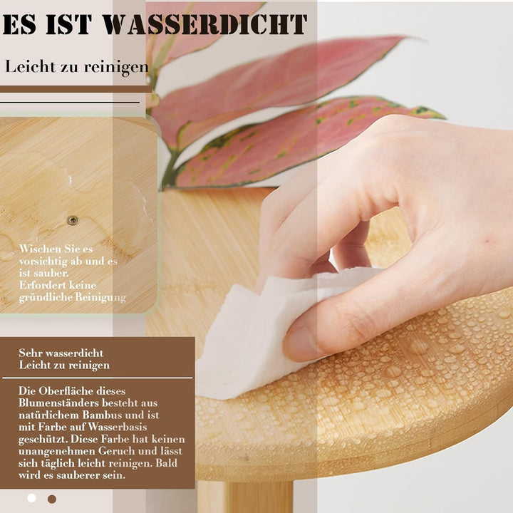 KEBMCHN Blumenständer Bambus mit Rollen, 5 Etagen Pflanzenständer Blumenregal Balkon,Chassis Ø31.5*O