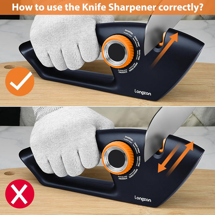 longzon Messerschärfer, 5-in-1 Stufen Einstellbarer Knopf Manuelle Messerschleifer mit Anti-Schneidh