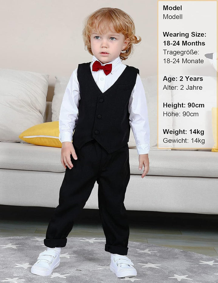 mintgreen Jungen Gentleman Smoking Anzug Langarm Hemd + Weste + Hosen + Krawatte für Festlich Taufe