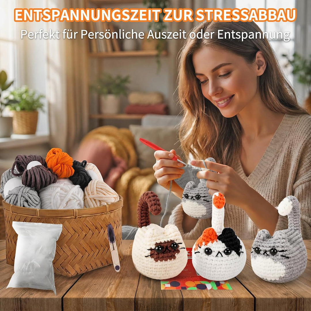 PYOCRD Häkelset für Anfänger mit Videoanleitung, Amigurumi Häkeltiere Set | mit Wolle, Häkelnadeln,