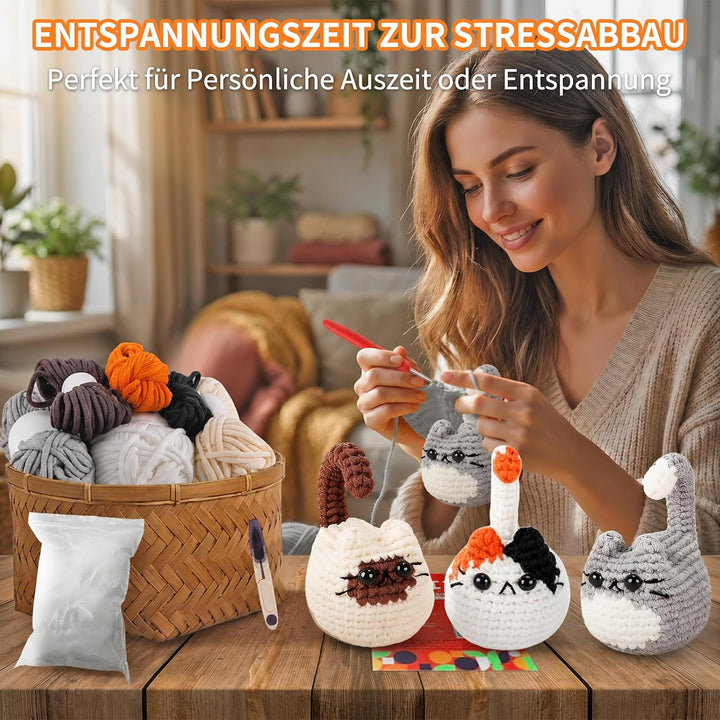 PYOCRD Häkelset für Anfänger mit Videoanleitung, Amigurumi Häkeltiere Set | mit Wolle, Häkelnadeln,