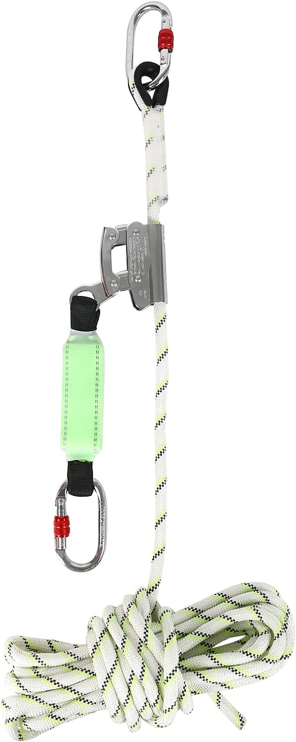 MENAYODA Safety Auffanggerät Mitlaufend auf 12mm Kernmantelseil 10m mit Bandfalldämpfer, PSA, Höhens