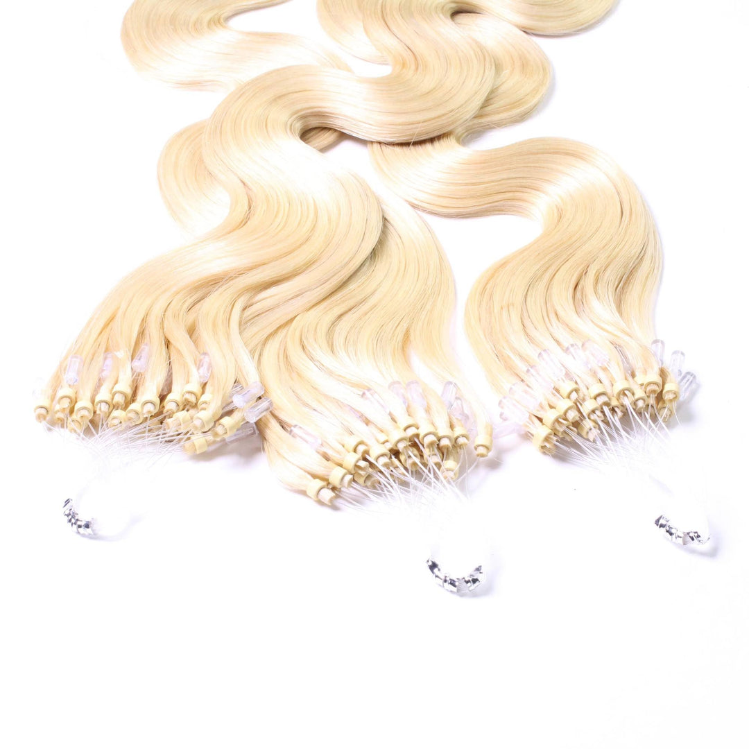 hair2heart Microring Extensions Echthaar Gewellt - 25 Strähnen 1g 40cm 10/0 hell-lichtblond 25 Sträh