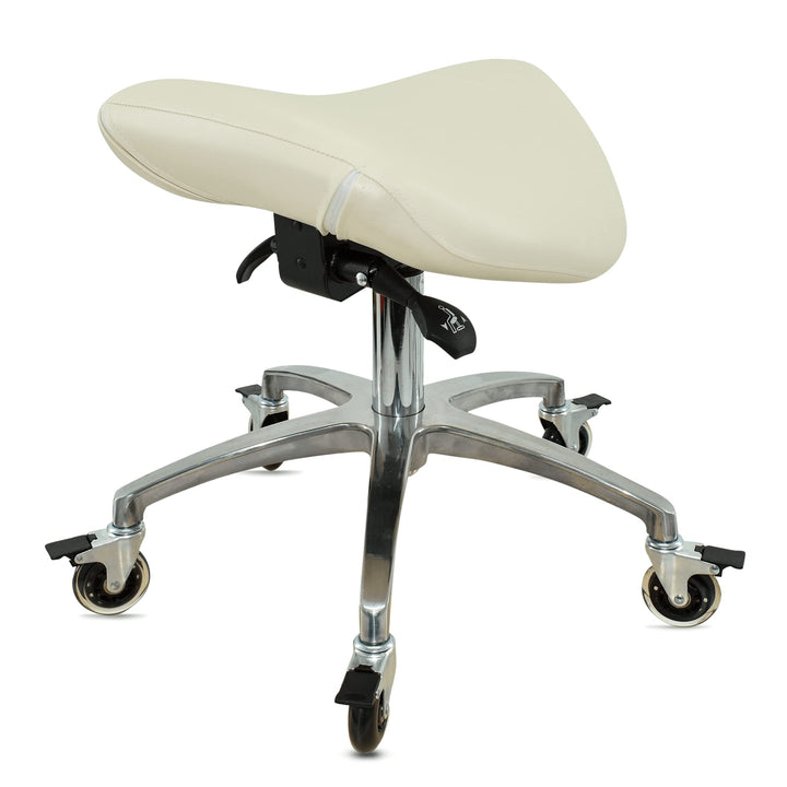 VAKON SALON - Sattelhocker mit Neigung Weiss, Sattelstuhl, Rollhocker höhenverstellbar von 50-65 cm,