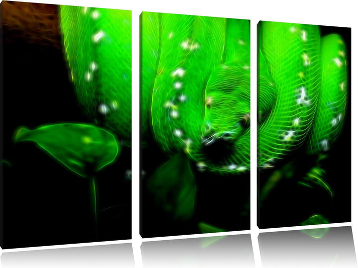 Pixxprint grüne Schlange Neon Lights Effekt als Leinwandbild/Grösse: 3 Teilig (120x80 cm) cm/Wandbil