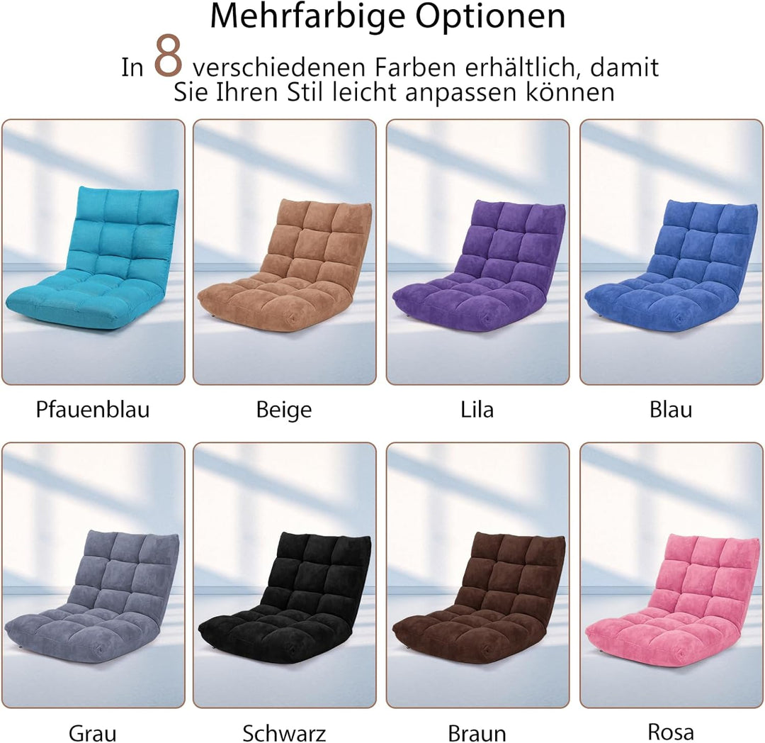 COSTWAY Bodenstuhl mit Verstellbarer Rückenlehne, Bodensessel gepolstert, Bodenkissen faltbar, Medit