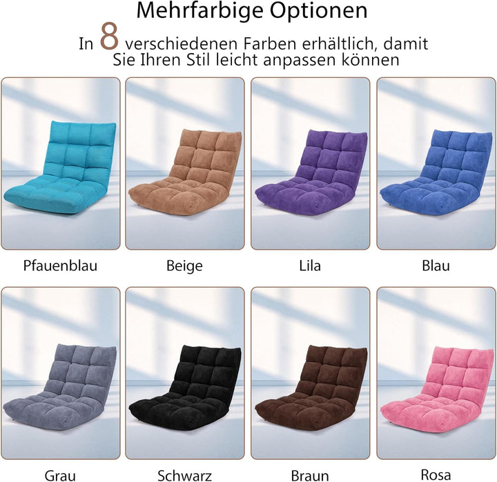 COSTWAY Bodenstuhl mit Verstellbarer Rückenlehne, Bodensessel gepolstert, Bodenkissen faltbar, Medit