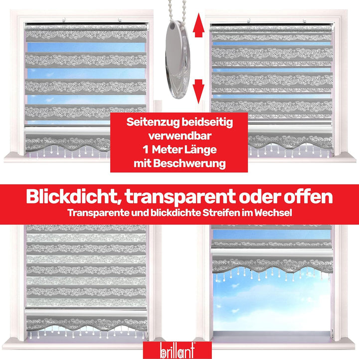 Brillant Doppelrollo Klemmfix ohne Bohren Grau Silber 200 x 80 cm (Länge x Breite) Duorollo Blickdic