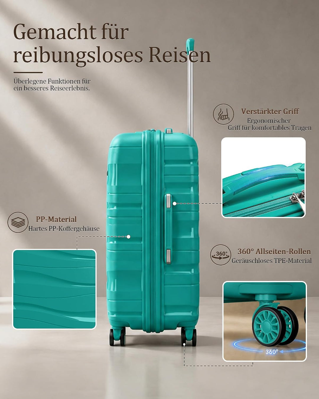 KONO Hartschalenkoffer Gross Leicht Koffer Trolley Reisekoffer mit 4 Rollen und TSA Schloss, 76x50x3