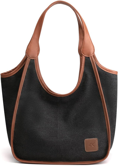 PORRASSO Damen Handtasche Canvas Hobo Schultertasche Fraue Shopper Henkeltasche für Einkaufen Schule