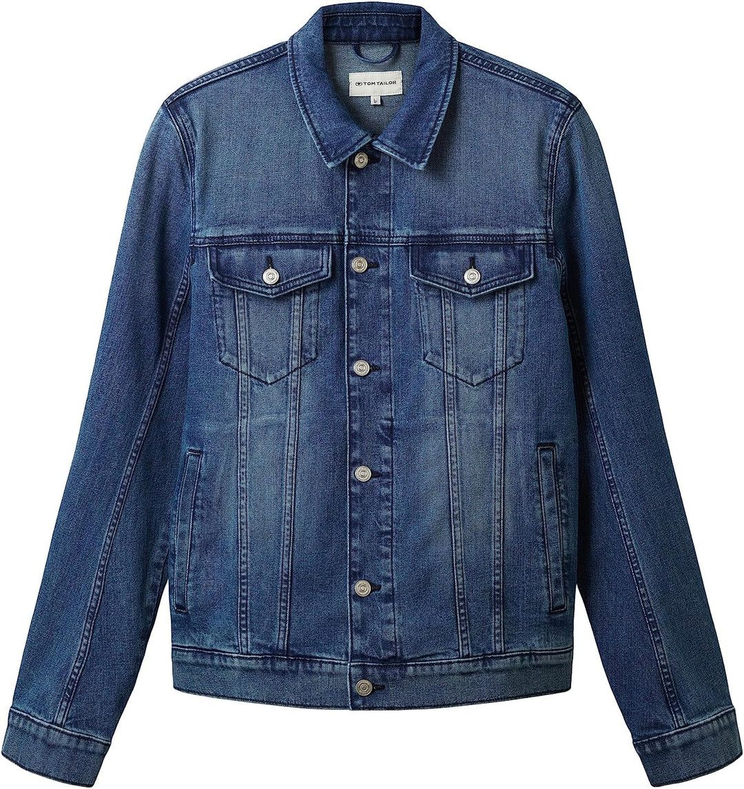 TOM TAILOR Herren Stretch Jeansjacke mit aufgesetzten Brusttaschen M 10119 - Used Mid Stone Blue Den