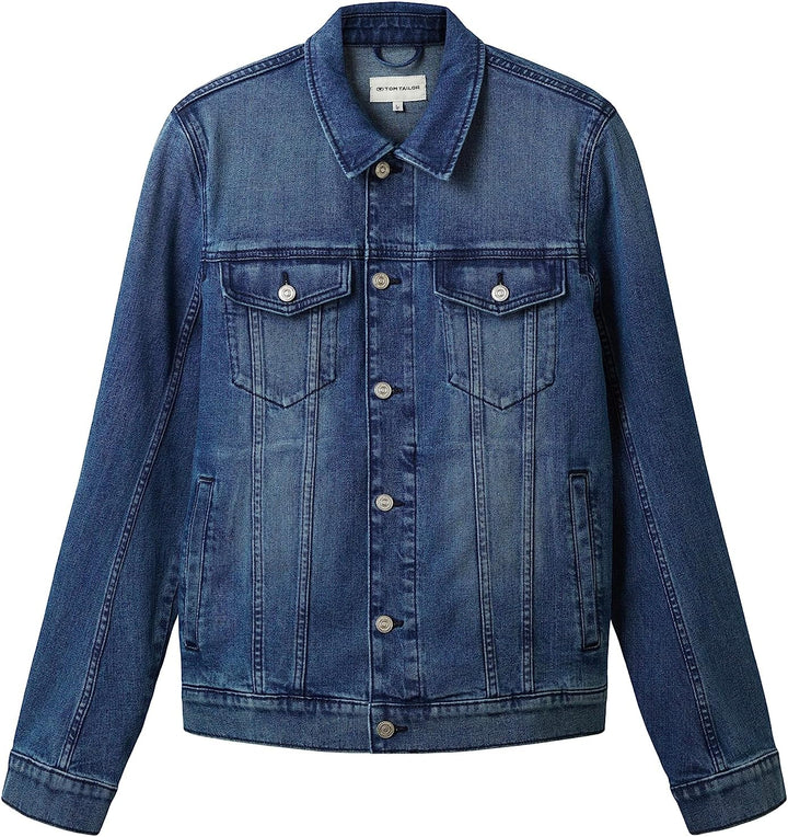 TOM TAILOR Herren Stretch Jeansjacke mit aufgesetzten Brusttaschen M 10119 - Used Mid Stone Blue Den