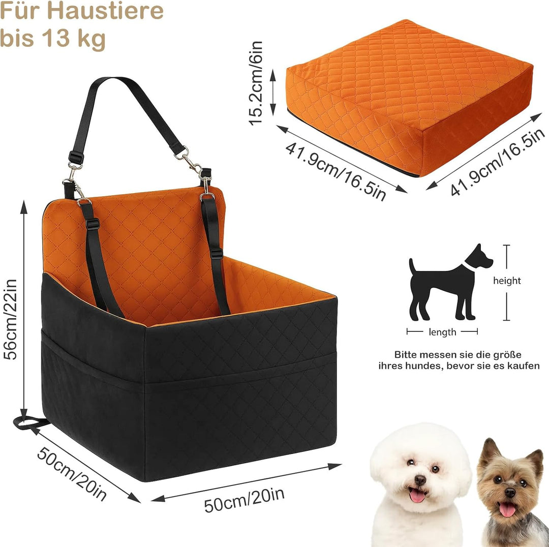 Hunde Autositz für kleine & mittelgrosse bis 25kg mit Sicherheitsleine & Aufbewahrungstaschen abnehm