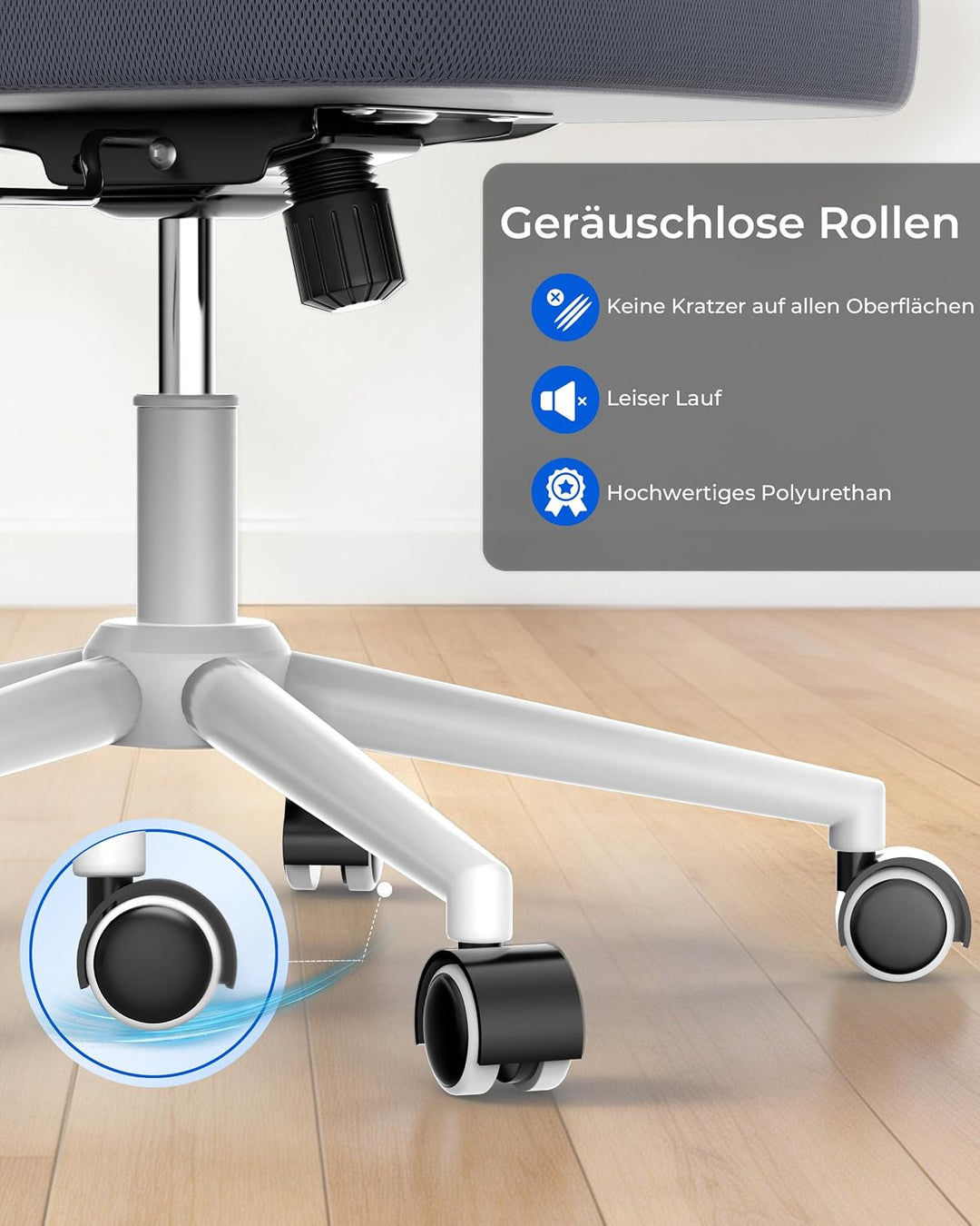 rattantree Schreibtischstuhl Ergonomischer Hellgrau für Zuhause Büro Hellgrau Ohne Kopfstütze, Hellg