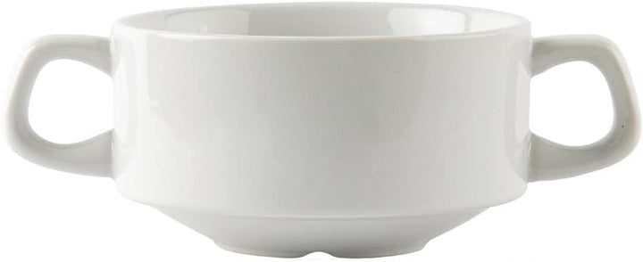 Olympia Athena Hotelporzellan stapelbare weisse Suppentassen mit Henkel 290 ml / 10 1/4 Unzen (12 St