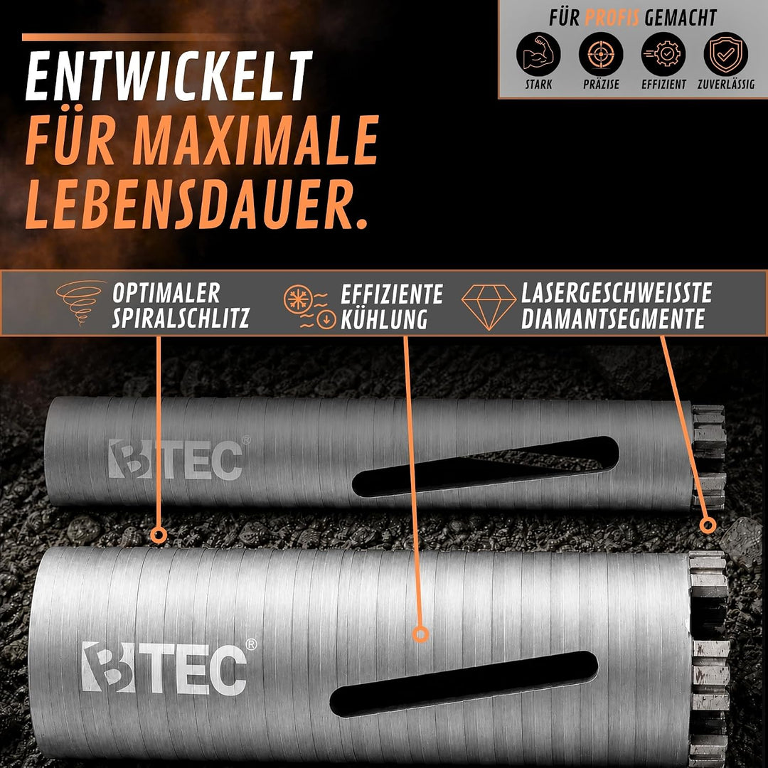 BTEC Diamant Bohrkrone SDS-plus lang (200mm) Aufnahme und Zentrierbohrer Nutzlänge 180 mm Ø 32 mm Be
