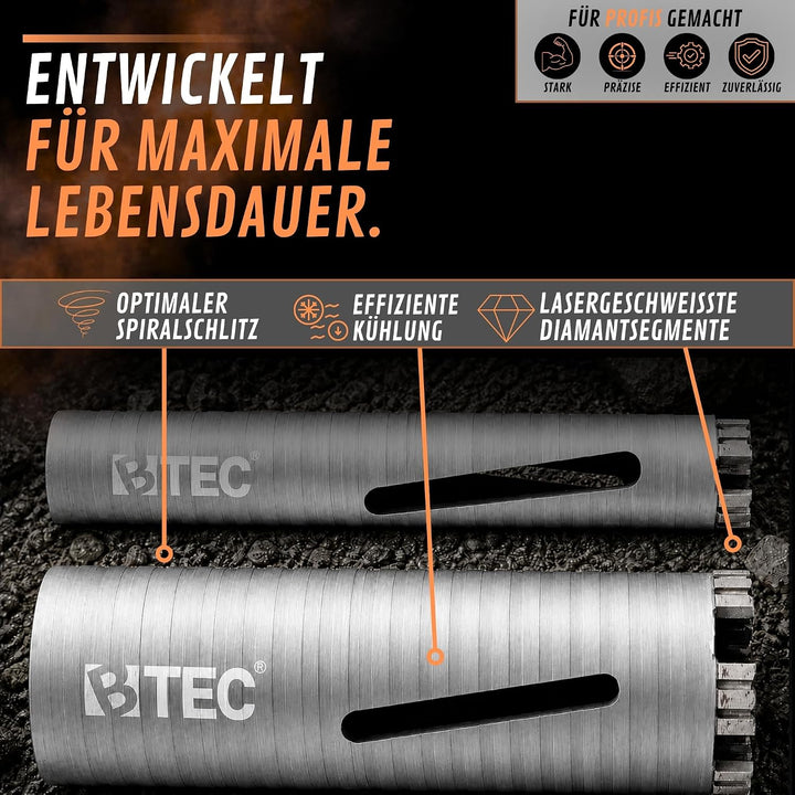 BTEC Diamant Bohrkrone SDS-plus lang (200mm) Aufnahme und Zentrierbohrer Nutzlänge 180 mm Ø 32 mm Be