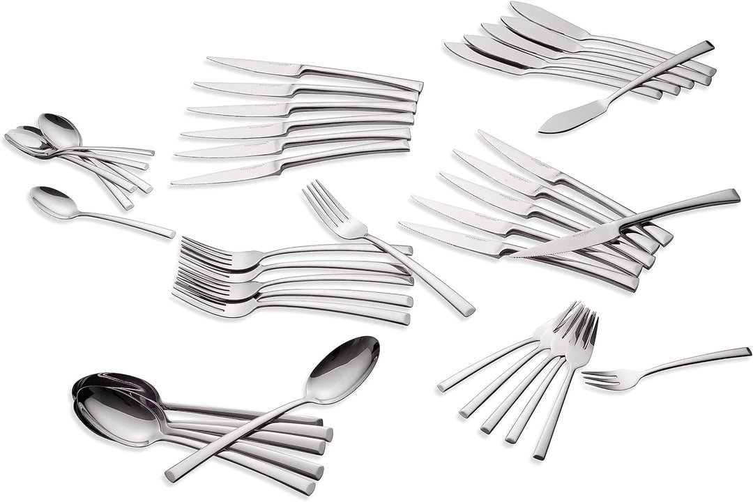 ECHTWERK Tafelbesteck Avelino, Silber Edition, 42-teilig, Essbesteck für bis zu 6 Personen, Edelstah