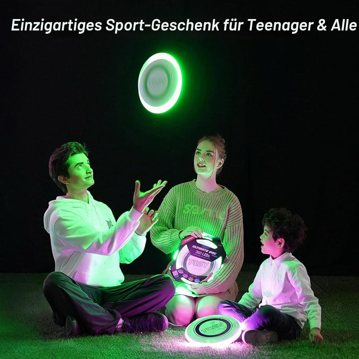 TOSY Flying Disc – 108 RGB-LEDs (Mehrfarbig) oder 36 einfarbig, hell, Smart-Modi, Ostergeschenk, Out