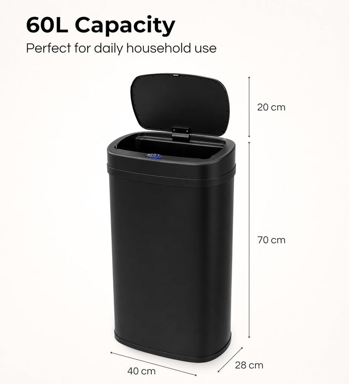 Five Stars® Mülleimer mit Sensor - 60 Liter - Edelstahl - Küche - Schwarz