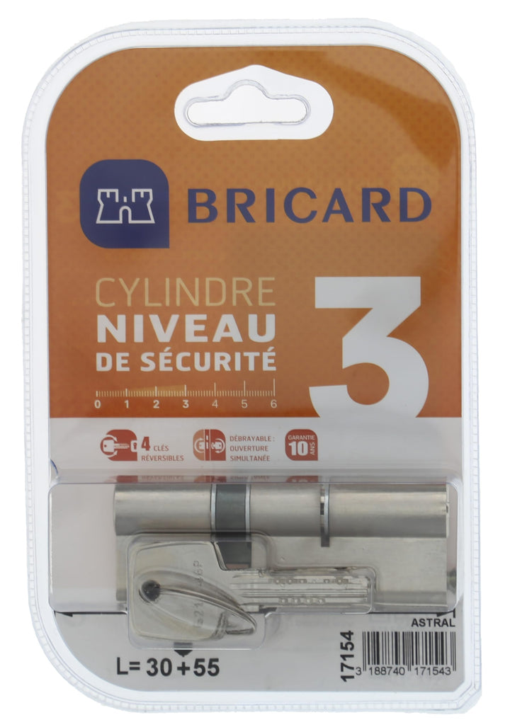 Bricard 17154 Zylinder, vernickelter Stahl, 85 = 30+55
