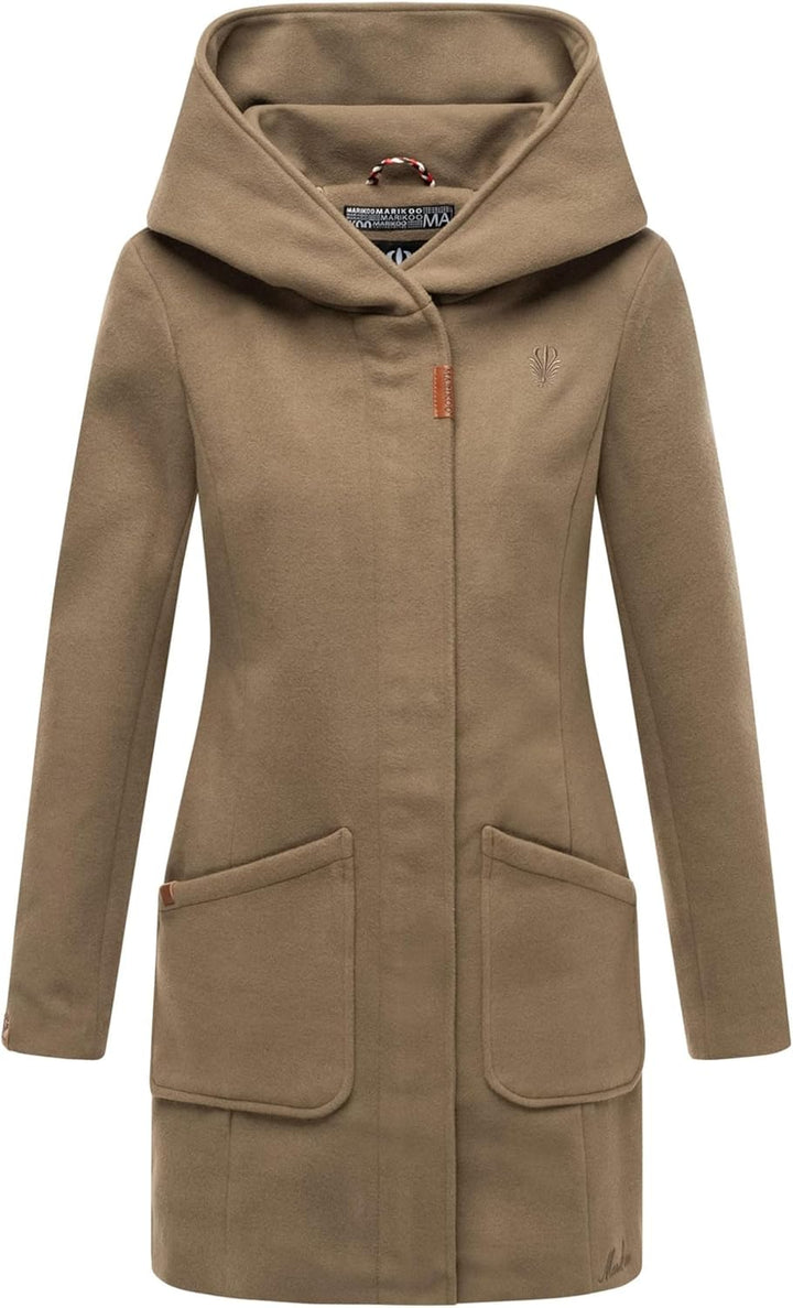 MARIKOO Damen Mantel Trenchcoat Wintermantel Übergangs Jacke Parka Lang B819 S Stone-Brown, S Stone-