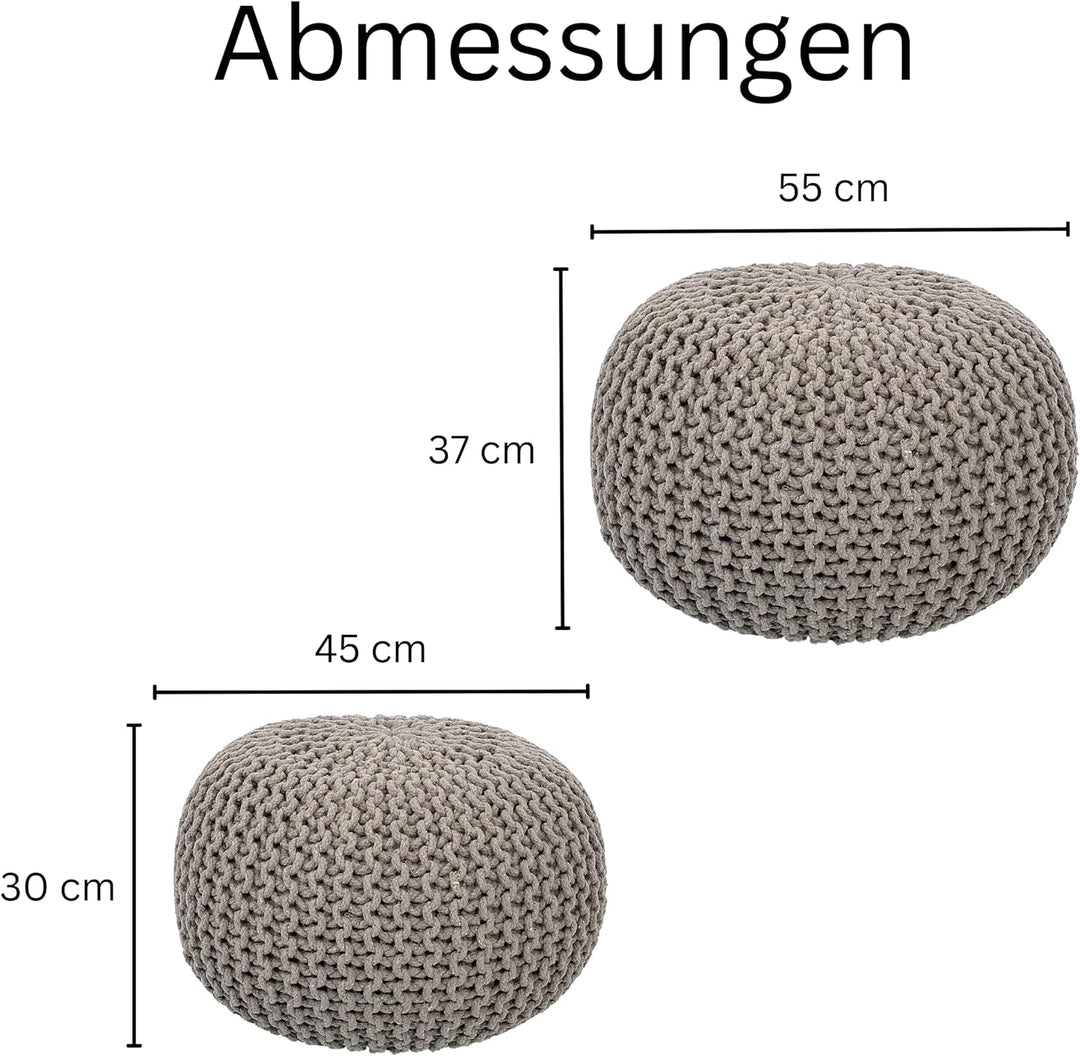 Fides Sitzhocker Strickhocker aus Baumwolle Grobstrick Optik handgefertigt nutzbar als Bodenkissen &