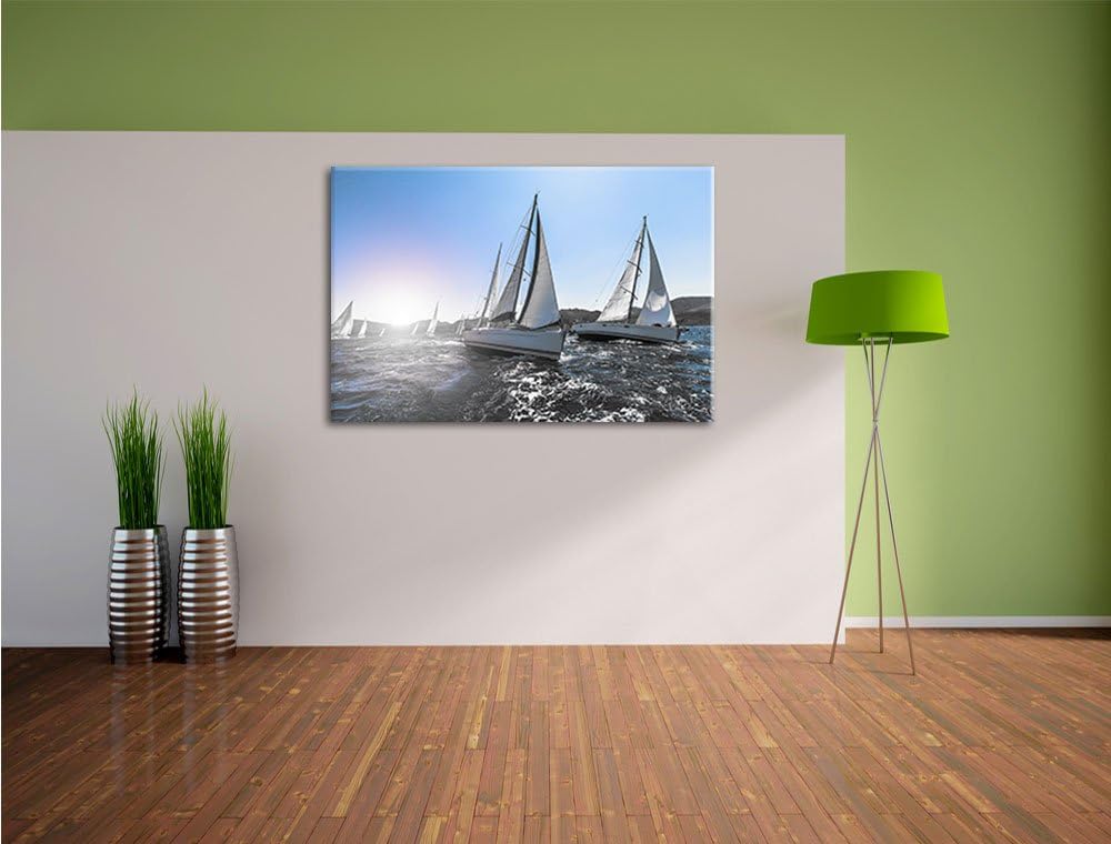 Pixxprint Luxusyachten bei Segelregatta als Leinwandbild | Grösse: 100x70 cm | Wandbild | Kunstdruck