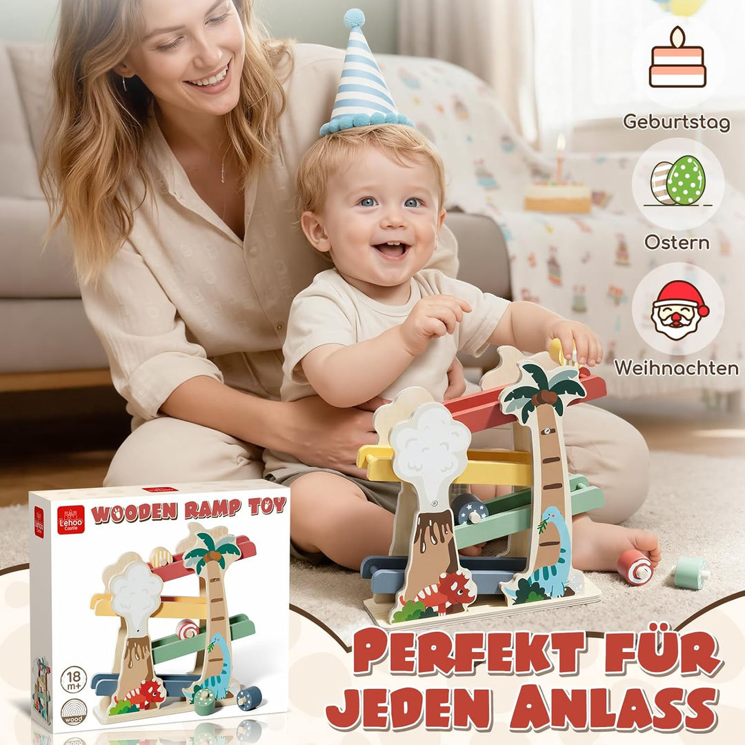 Lehoo Castle Montessori Spielzeug ab 1 2 Jahr, Dinosaurier Kugelbahn Holz, Holzspielzeug ab 1 2 Jahr