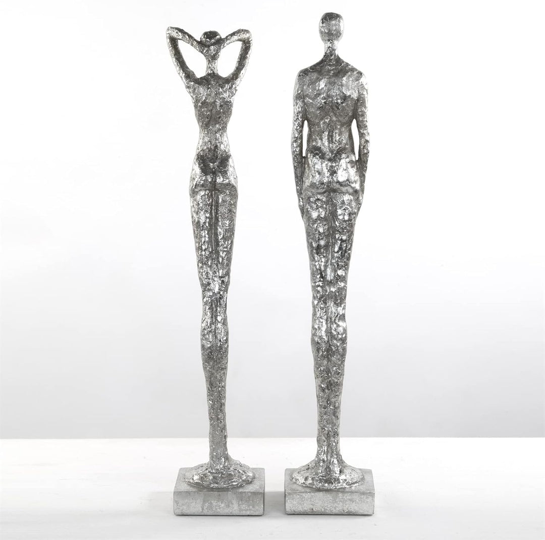 DESIGN DELIGHTS Moderne SKULPTUR Millenium | Mann & Frau, 2-teilig, Poly Kunststein, Silber 59 cm |