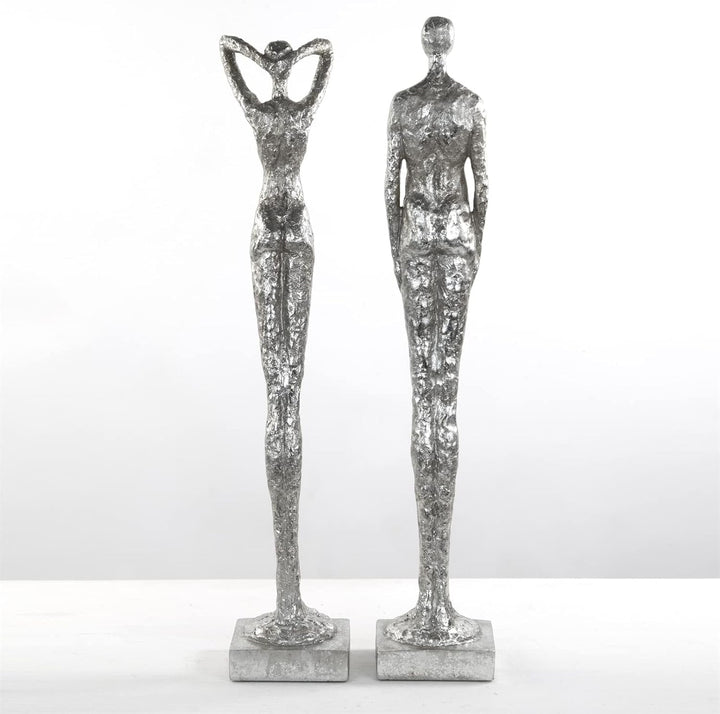 DESIGN DELIGHTS Moderne SKULPTUR Millenium | Mann & Frau, 2-teilig, Poly Kunststein, Silber 59 cm |