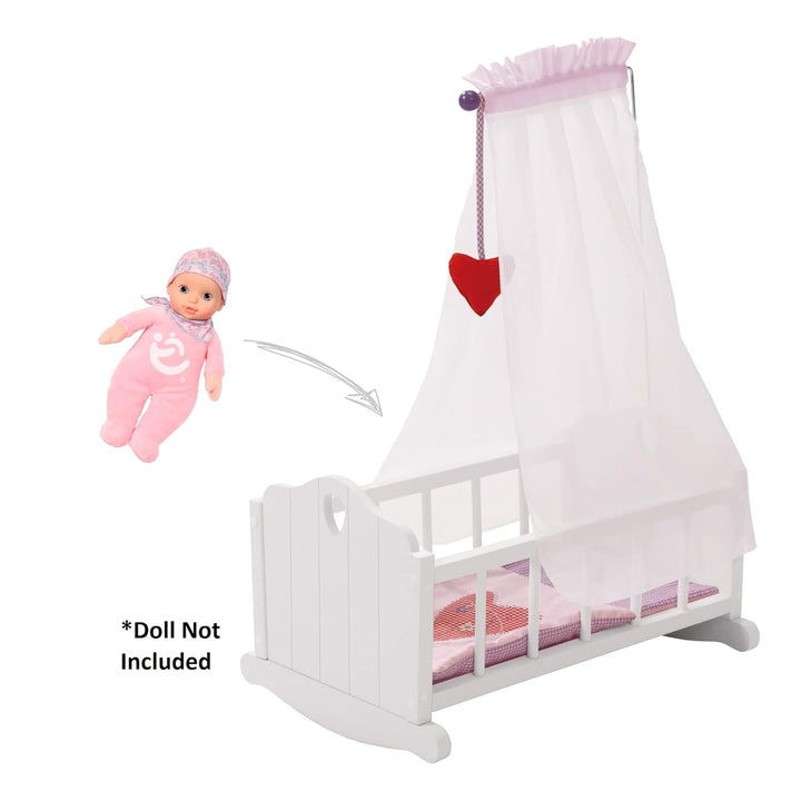 roba Puppenwiege aus Puppenmöbel Serie „Fienchen“, Puppenbett zum Wiegen inkl. textiler Ausstattung,