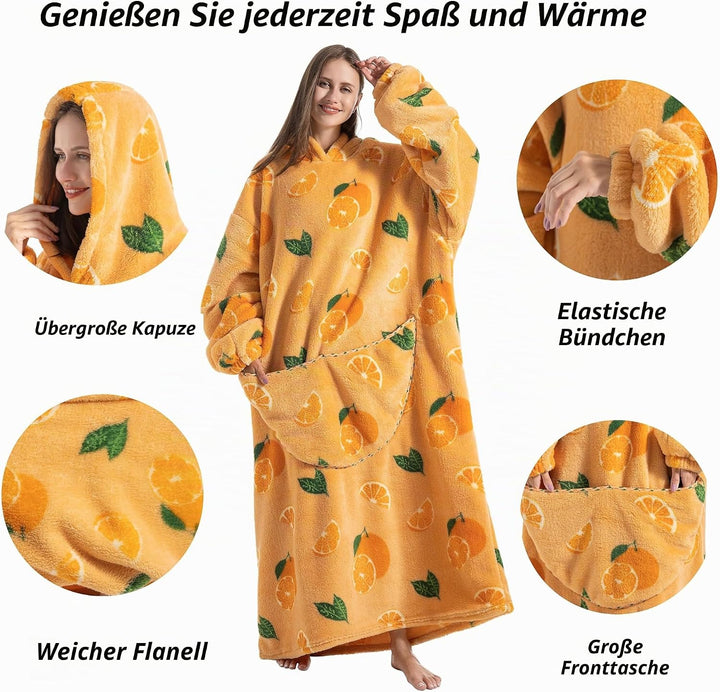 Lange Hoodie Decke mit Ärmeln für Damen &amp; Erwachsene - Kuscheldecke mit Ärmeln - Weiche &amp; Warme Deck