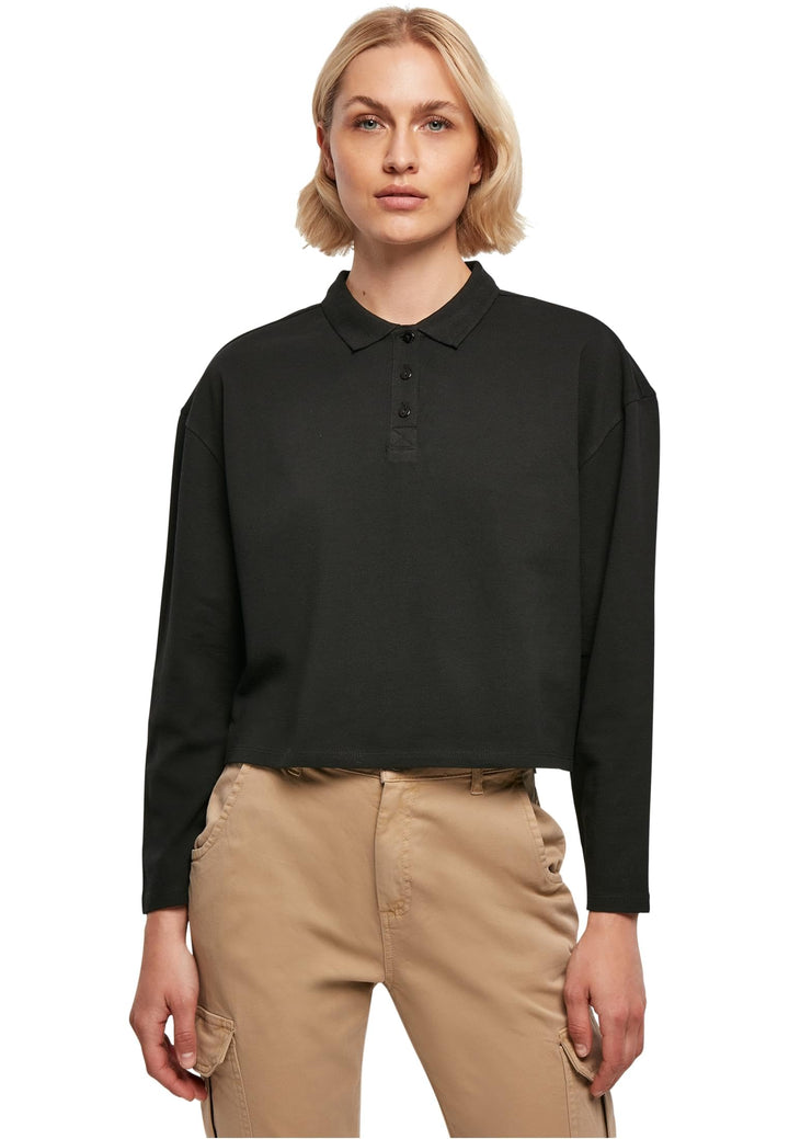 Urban Classics Damen Ladies Short Oversized Polo Longsleeve XXL Schwarz, XXL Schwarz