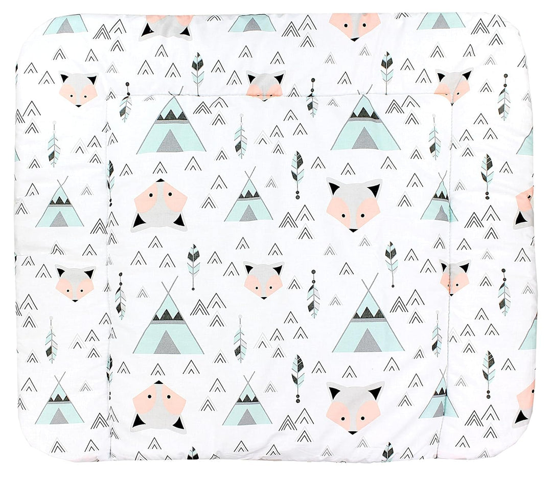TupTam Baby Wickeltischauflage mit Baumwollbezug Gemustert, Farbe: Grau/Fuchs Mint, Grösse: 75 x 85