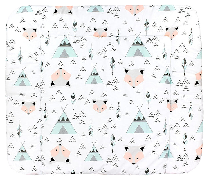 TupTam Baby Wickeltischauflage mit Baumwollbezug Gemustert, Farbe: Grau/Fuchs Mint, Grösse: 75 x 85