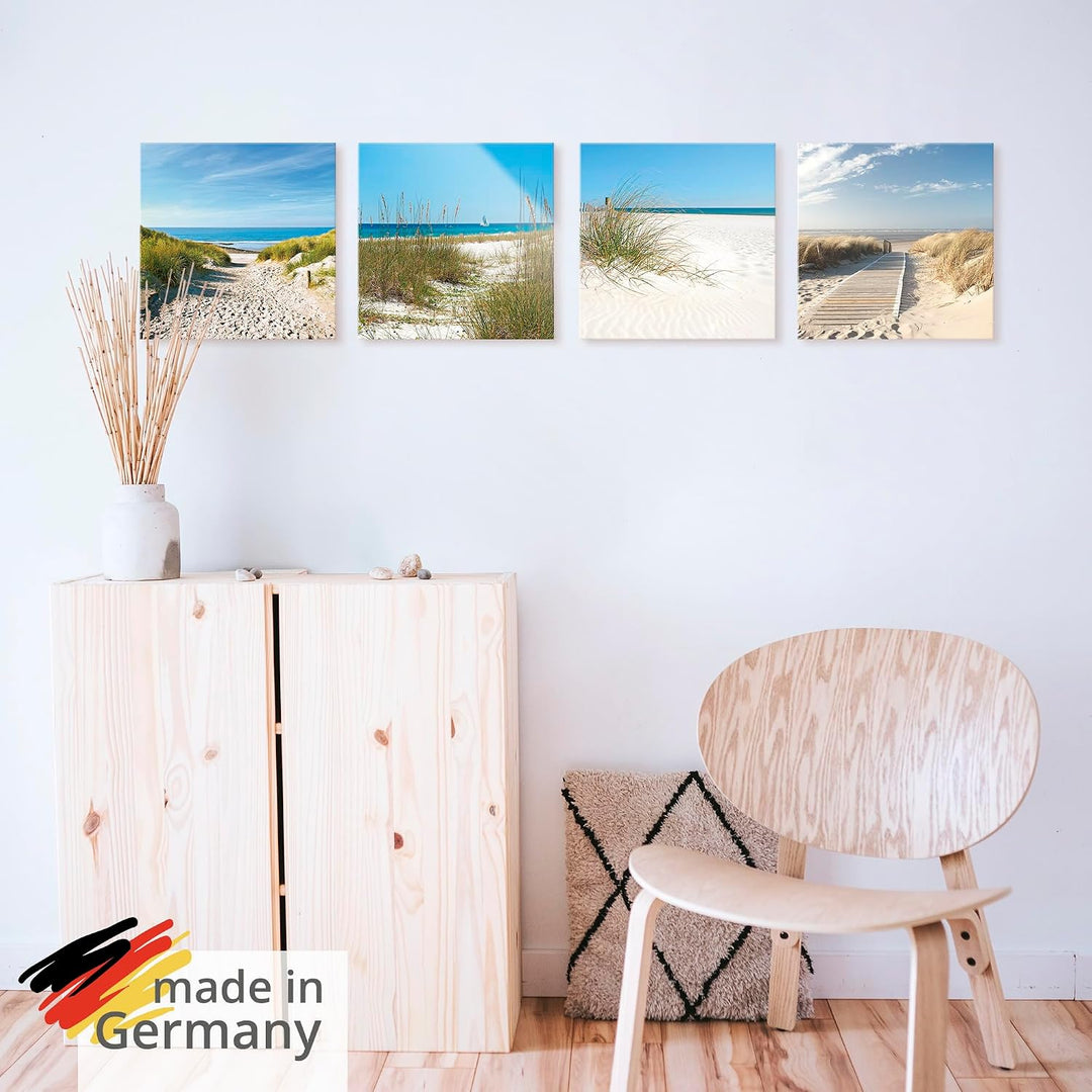 ARTland Glasbilder Wandbild Glas Bild Set 4 teilig je 20x20 cm Quadratisch Strand Meer Nordsee Küste