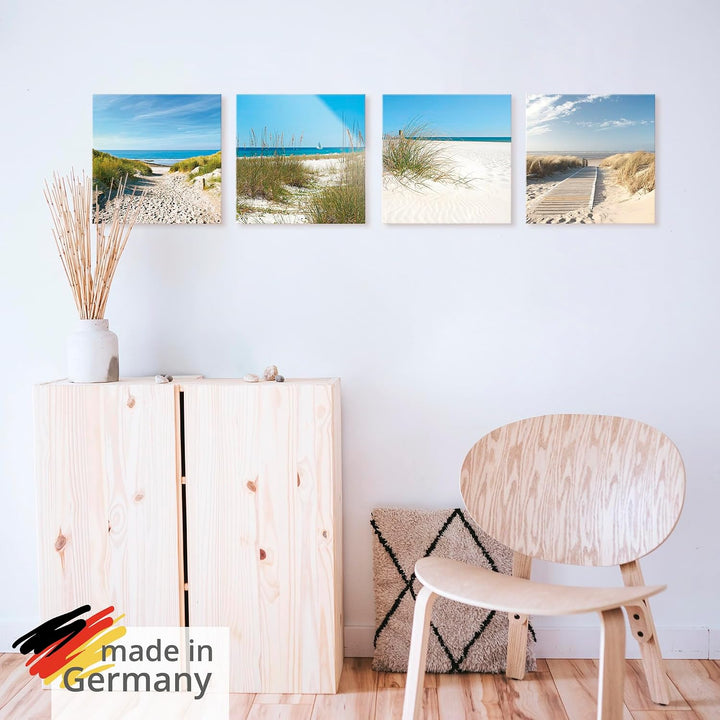 ARTland Glasbilder Wandbild Glas Bild Set 4 teilig je 20x20 cm Quadratisch Strand Meer Nordsee Küste