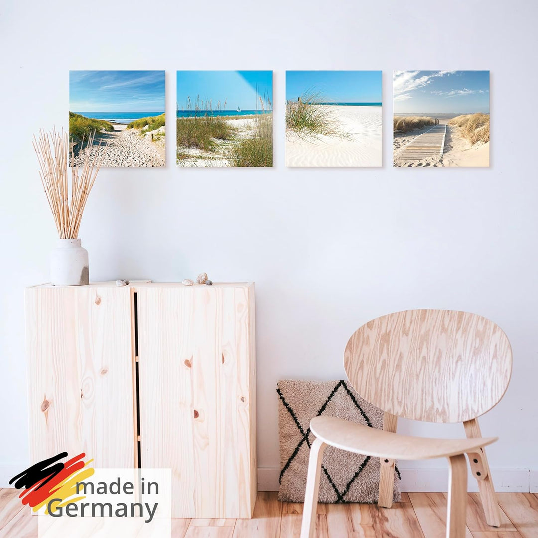 ARTland Glasbilder Wandbild Glas Bild Set 4 teilig je 30x30 cm Quadratisch Strand Meer Nordsee Küste